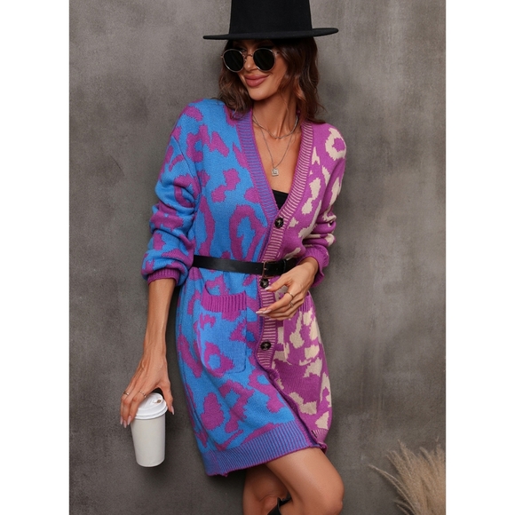 Blue Leopard Button Down Cardigan - Picture 7 of 9